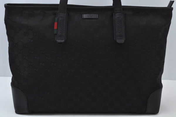Authentic GUCCI Web Sherry Line Tote Bag GG Canvas Leather 308928 Black 6583J