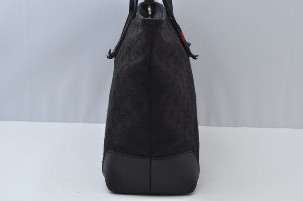 Authentic GUCCI Web Sherry Line Tote Bag GG Canvas Leather 308928 Black 6583J