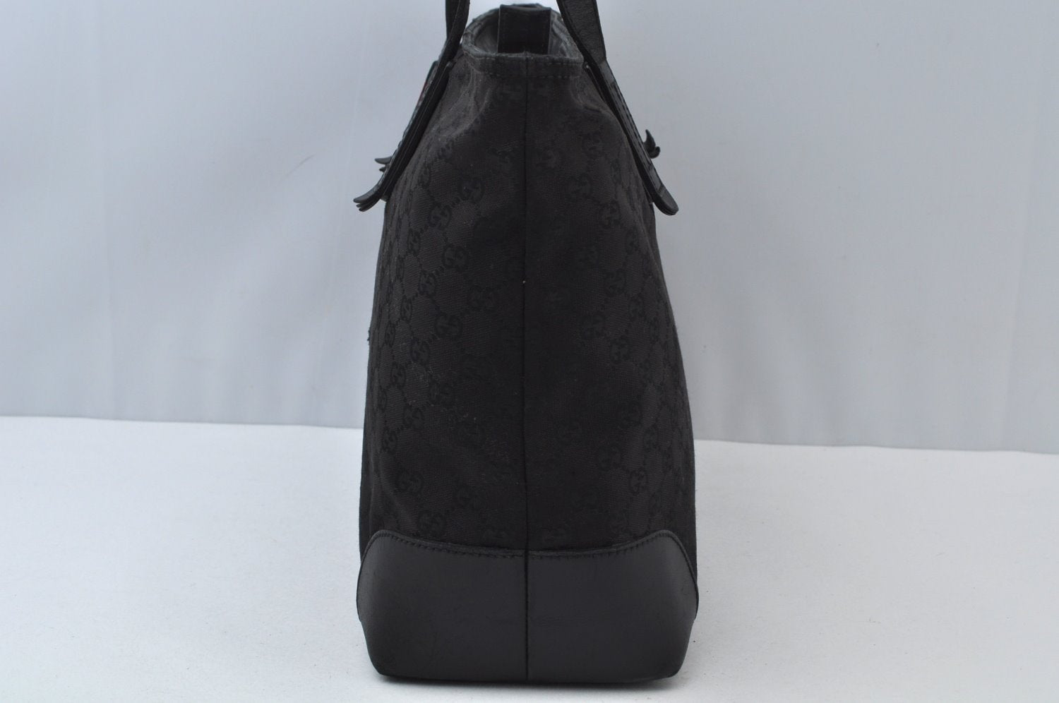 Authentic GUCCI Web Sherry Line Tote Bag GG Canvas Leather 308928 Black 6583J