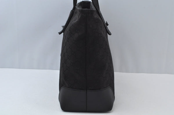 Authentic GUCCI Web Sherry Line Tote Bag GG Canvas Leather 308928 Black 6583J