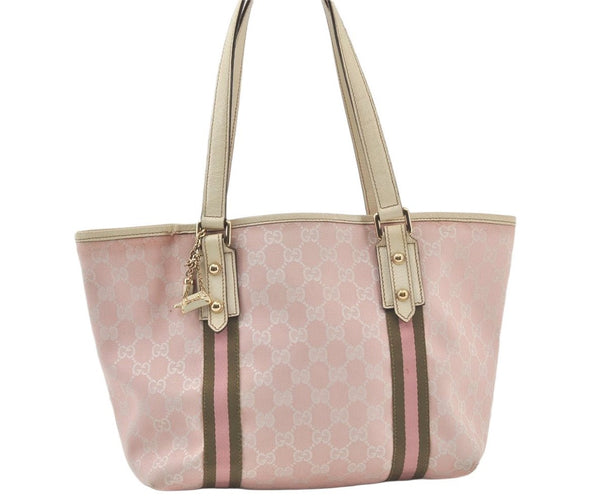 Authentic GUCCI Sherry Line Tote Bag GG Canvas Leather 137396 Pink 6584K