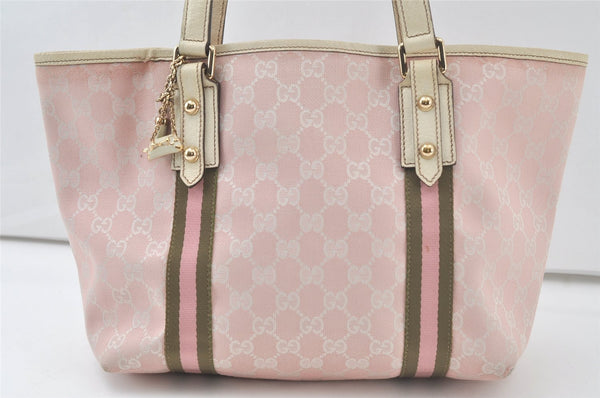 Authentic GUCCI Sherry Line Tote Bag GG Canvas Leather 137396 Pink 6584K