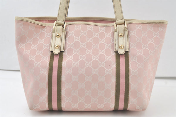 Authentic GUCCI Sherry Line Tote Bag GG Canvas Leather 137396 Pink 6584K