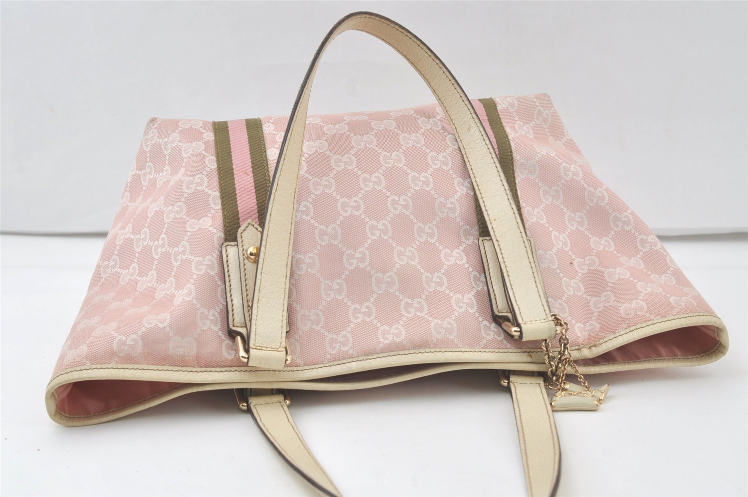 Authentic GUCCI Sherry Line Tote Bag GG Canvas Leather 137396 Pink 6584K