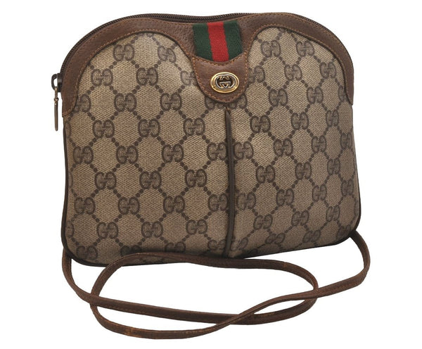Authentic GUCCI Web Sherry Line Shoulder Bag GG PVC Leather Brown Junk 6586J