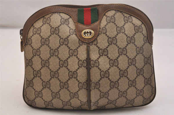 Authentic GUCCI Web Sherry Line Shoulder Bag GG PVC Leather Brown Junk 6586J