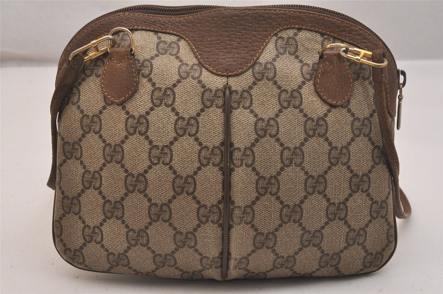 Authentic GUCCI Web Sherry Line Shoulder Bag GG PVC Leather Brown Junk 6586J