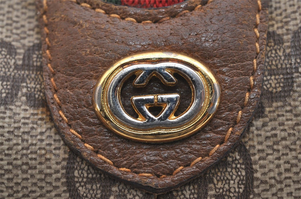 Authentic GUCCI Web Sherry Line Shoulder Bag GG PVC Leather Brown Junk 6586J