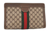 Authentic GUCCI Web Sherry Line Clutch Hand Bag GG PVC Leather Brown Junk 6586K