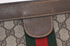 Authentic GUCCI Web Sherry Line Clutch Hand Bag GG PVC Leather Brown Junk 6586K