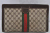 Authentic GUCCI Web Sherry Line Clutch Hand Bag Purse GG PVC Leather Brown 6591J