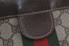 Authentic GUCCI Web Sherry Line Clutch Hand Bag Purse GG PVC Leather Brown 6591J
