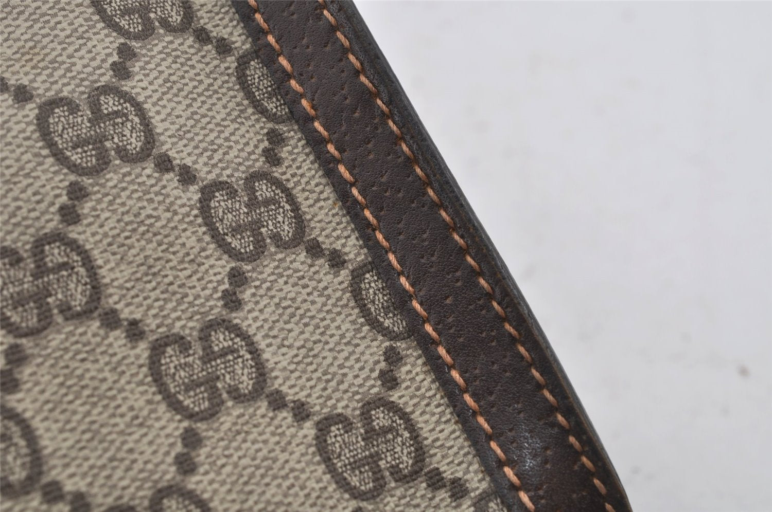 Authentic GUCCI Web Sherry Line Clutch Hand Bag Purse GG PVC Leather Brown 6591J