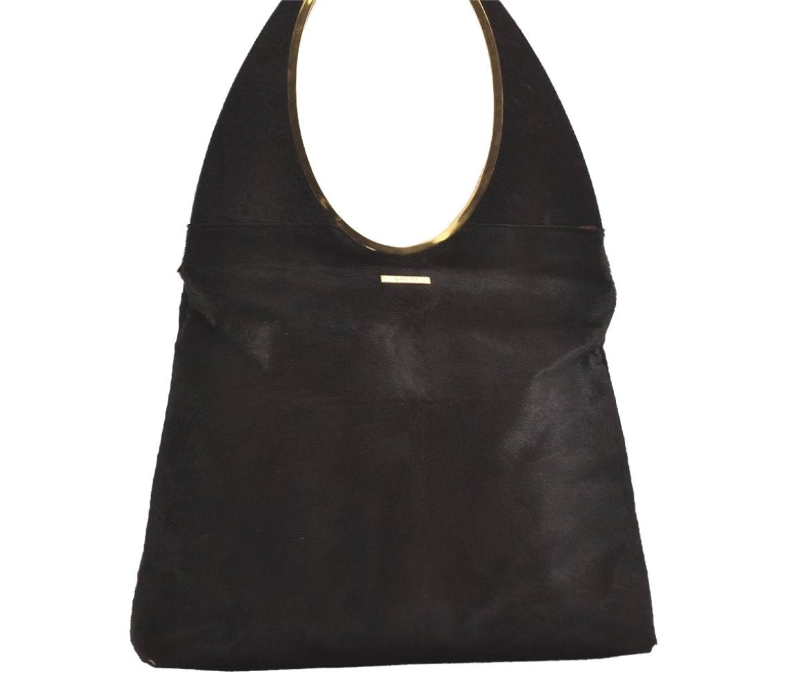 Authentic GUCCI Vintage Shoulder Bag Unborn Calf Leather Brown 6592J