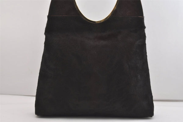 Authentic GUCCI Vintage Shoulder Bag Unborn Calf Leather Brown 6592J