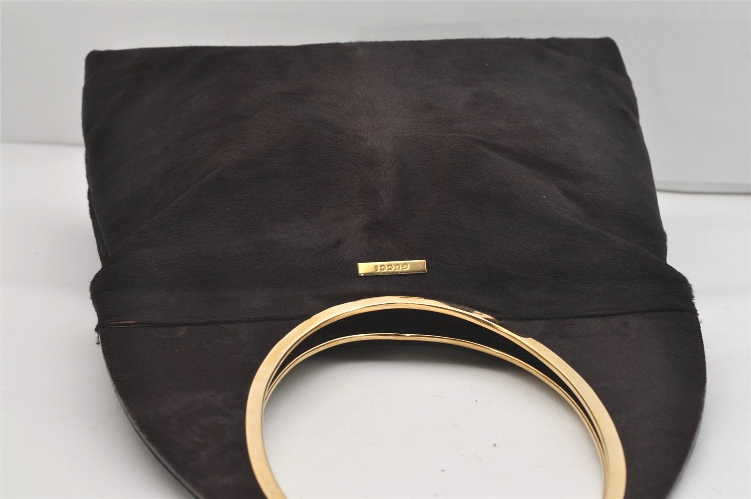 Authentic GUCCI Vintage Shoulder Bag Unborn Calf Leather Brown 6592J