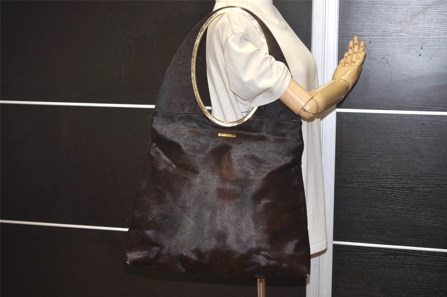 Authentic GUCCI Vintage Shoulder Bag Unborn Calf Leather Brown 6592J