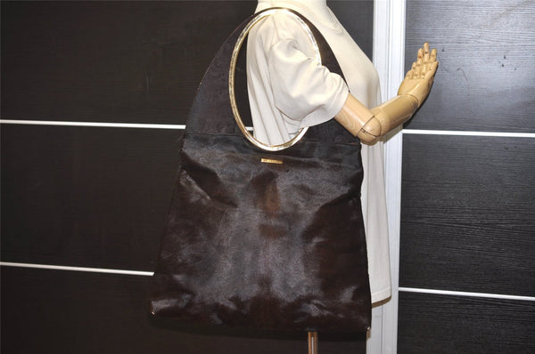 Authentic GUCCI Vintage Shoulder Bag Unborn Calf Leather Brown 6592J