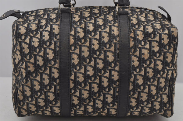 Authentic Christian Dior Trotter Hand Boston Bag Canvas Leather Blue 6594J