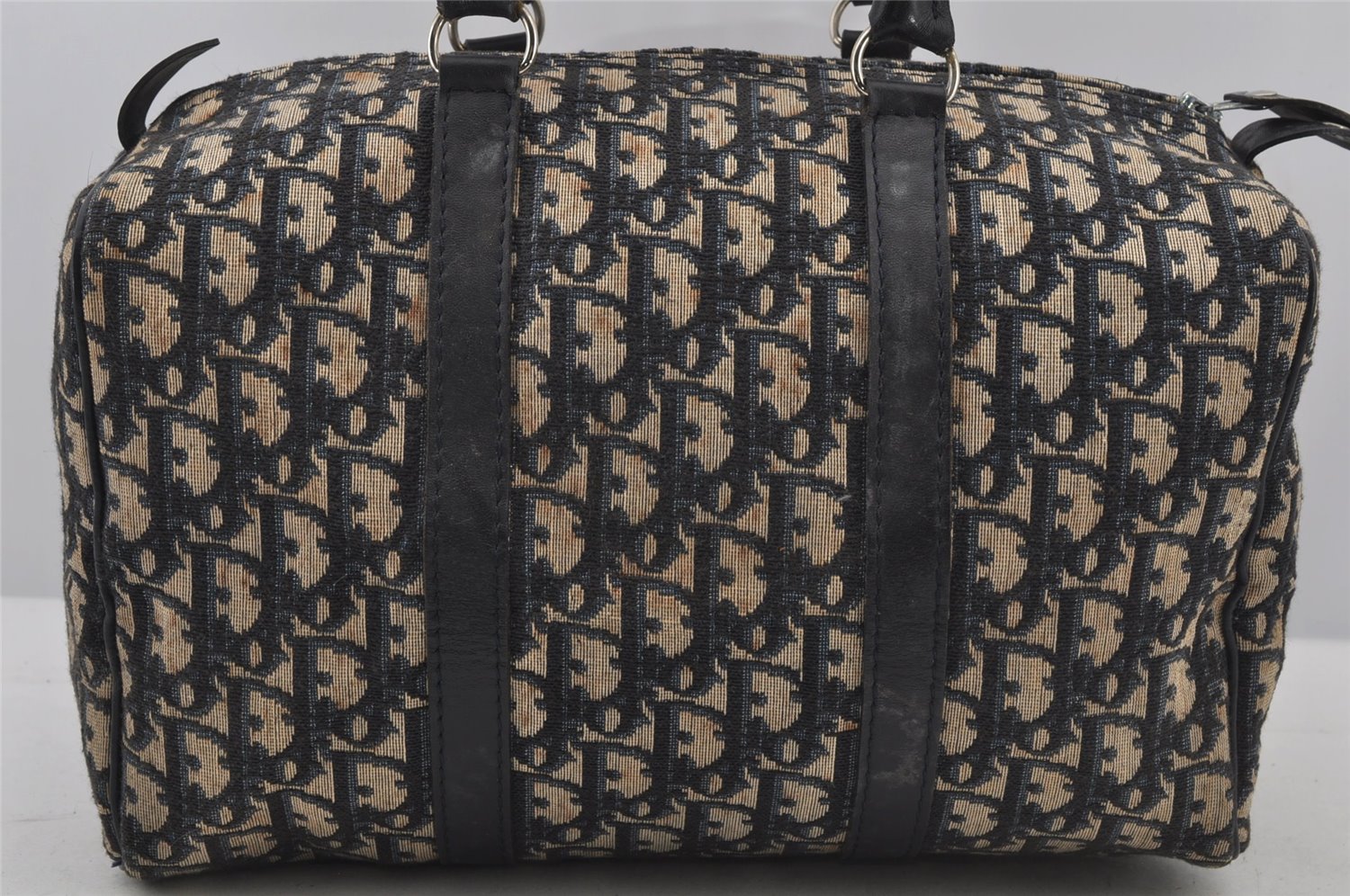 Authentic Christian Dior Trotter Hand Boston Bag Canvas Leather Blue 6594J