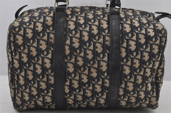 Authentic Christian Dior Trotter Hand Boston Bag Canvas Leather Blue 6594J