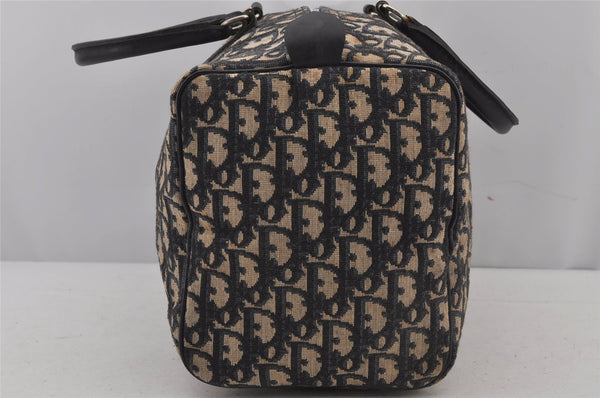 Authentic Christian Dior Trotter Hand Boston Bag Canvas Leather Blue 6594J