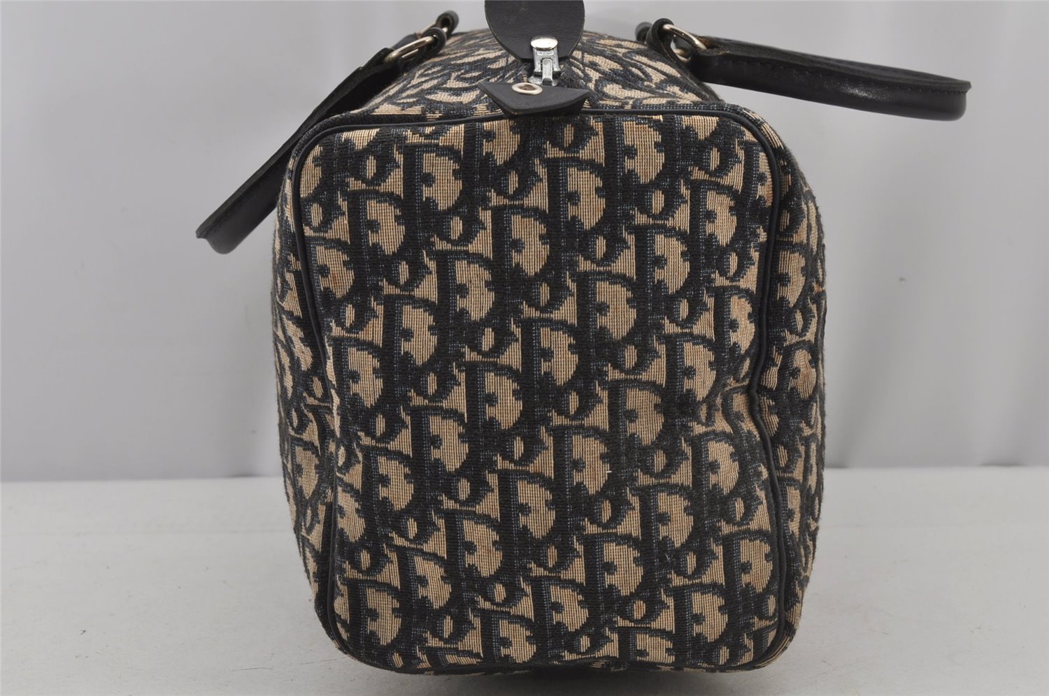 Authentic Christian Dior Trotter Hand Boston Bag Canvas Leather Blue 6594J