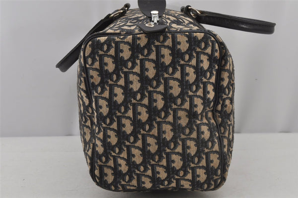 Authentic Christian Dior Trotter Hand Boston Bag Canvas Leather Blue 6594J