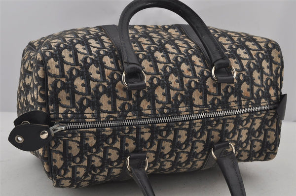 Authentic Christian Dior Trotter Hand Boston Bag Canvas Leather Blue 6594J