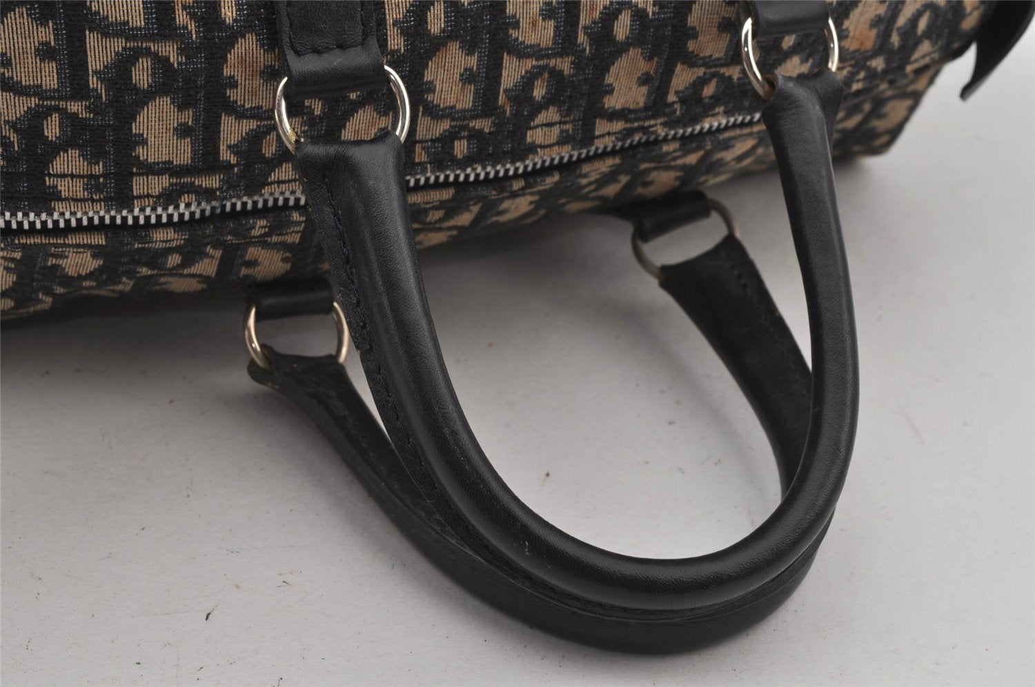 Authentic Christian Dior Trotter Hand Boston Bag Canvas Leather Blue 6594J