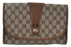 Authentic GUCCI Web Sherry Line Clutch Hand Bag Purse GG PVC Leather Brown 6596J