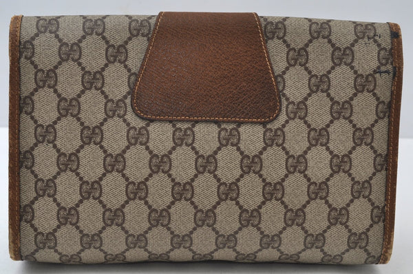 Authentic GUCCI Web Sherry Line Clutch Hand Bag Purse GG PVC Leather Brown 6596J