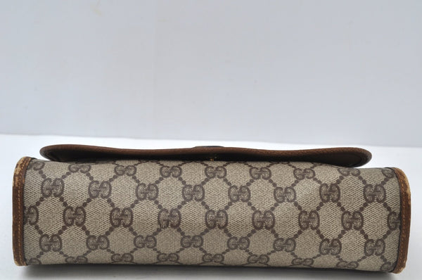 Authentic GUCCI Web Sherry Line Clutch Hand Bag Purse GG PVC Leather Brown 6596J