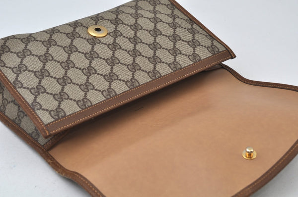 Authentic GUCCI Web Sherry Line Clutch Hand Bag Purse GG PVC Leather Brown 6596J