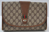 Authentic GUCCI Web Sherry Line Clutch Hand Bag Purse GG PVC Leather Brown 6596J