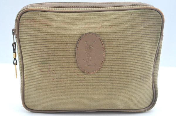 Authentic YVES SAINT LAURENT Clutch Hand Bag Purse PVC Leather Beige 6598J