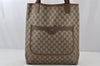 Authentic GUCCI Web Sherry Line Shoulder Tote Bag GG PVC Leather Brown 6604J