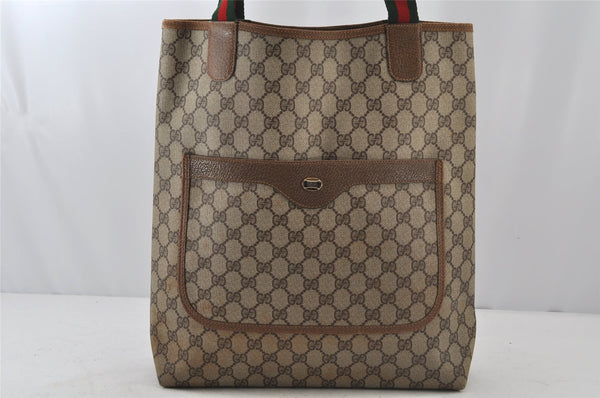 Authentic GUCCI Web Sherry Line Shoulder Tote Bag GG PVC Leather Brown 6604J