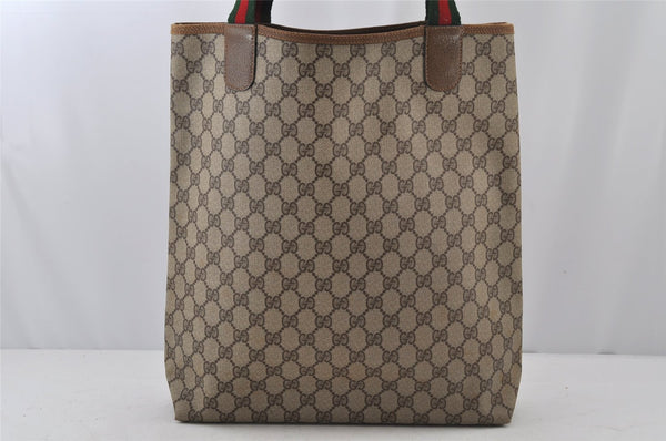 Authentic GUCCI Web Sherry Line Shoulder Tote Bag GG PVC Leather Brown 6604J