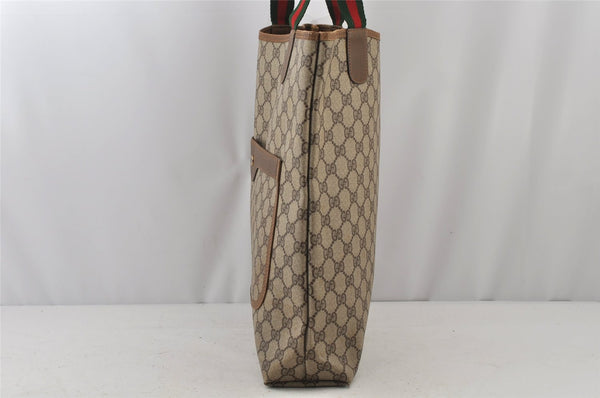 Authentic GUCCI Web Sherry Line Shoulder Tote Bag GG PVC Leather Brown 6604J