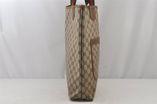 Authentic GUCCI Web Sherry Line Shoulder Tote Bag GG PVC Leather Brown 6604J