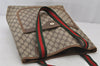 Authentic GUCCI Web Sherry Line Shoulder Tote Bag GG PVC Leather Brown 6604J
