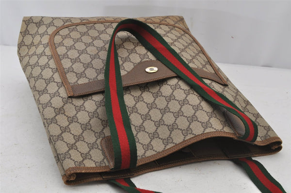 Authentic GUCCI Web Sherry Line Shoulder Tote Bag GG PVC Leather Brown 6604J