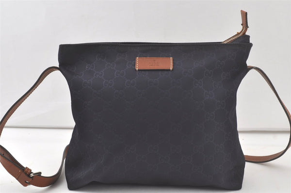 Authentic GUCCI Shoulder Cross Body Bag GG Nylon Leather 314529 Navy Blue  6604K