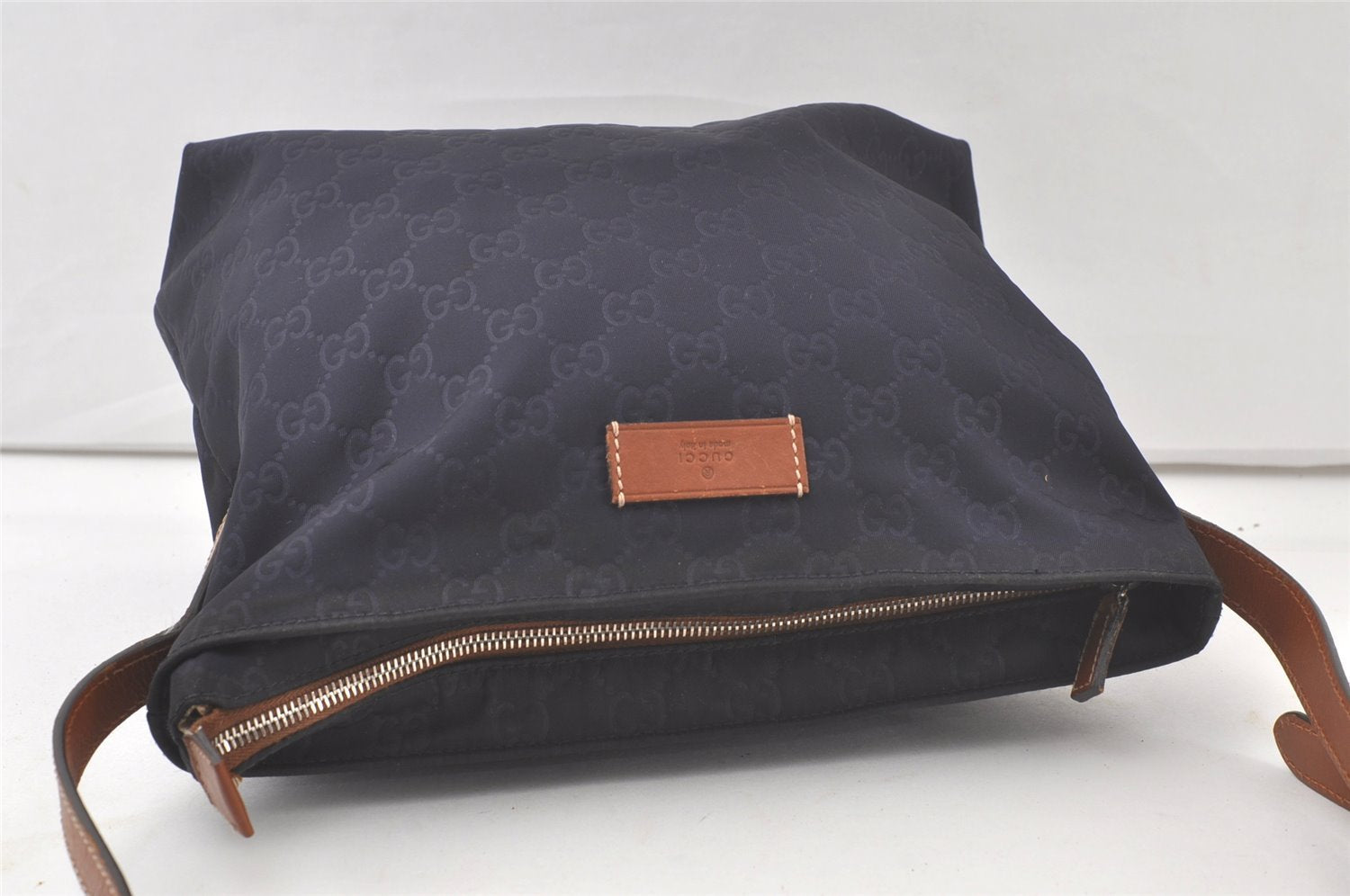 Authentic GUCCI Shoulder Cross Body Bag GG Nylon Leather 314529 Navy Blue  6604K