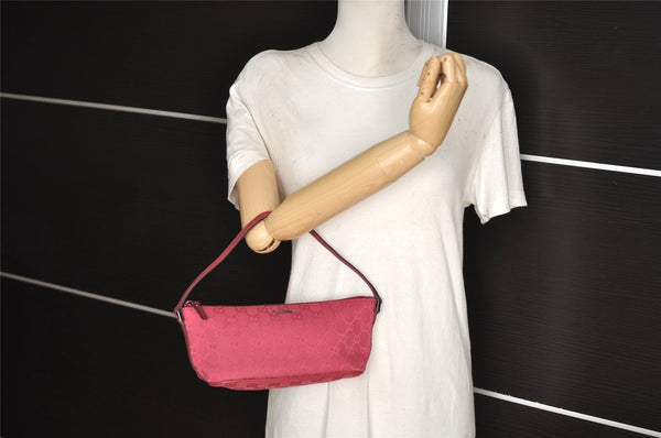 Authentic GUCCI Vintage Hand Bag Pouch Purse GG Canvas Leather 07198 Pink 6605I