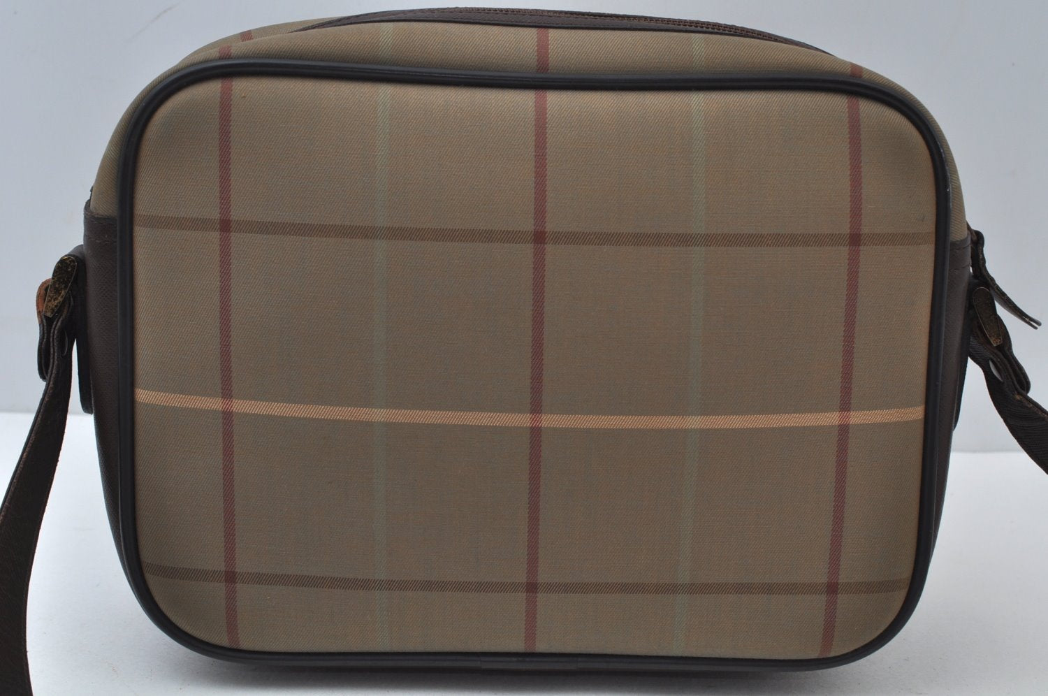 Authentic Burberrys Check Shoulder Cross Bag Canvas Leather Khaki Green 6605J