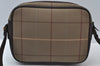 Authentic Burberrys Check Shoulder Cross Bag Canvas Leather Khaki Green 6605J