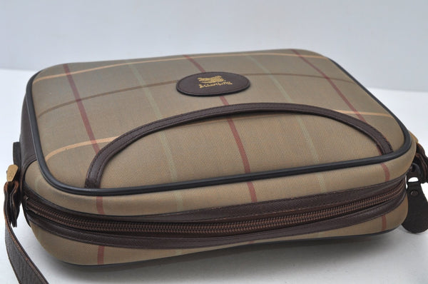 Authentic Burberrys Check Shoulder Cross Bag Canvas Leather Khaki Green 6605J