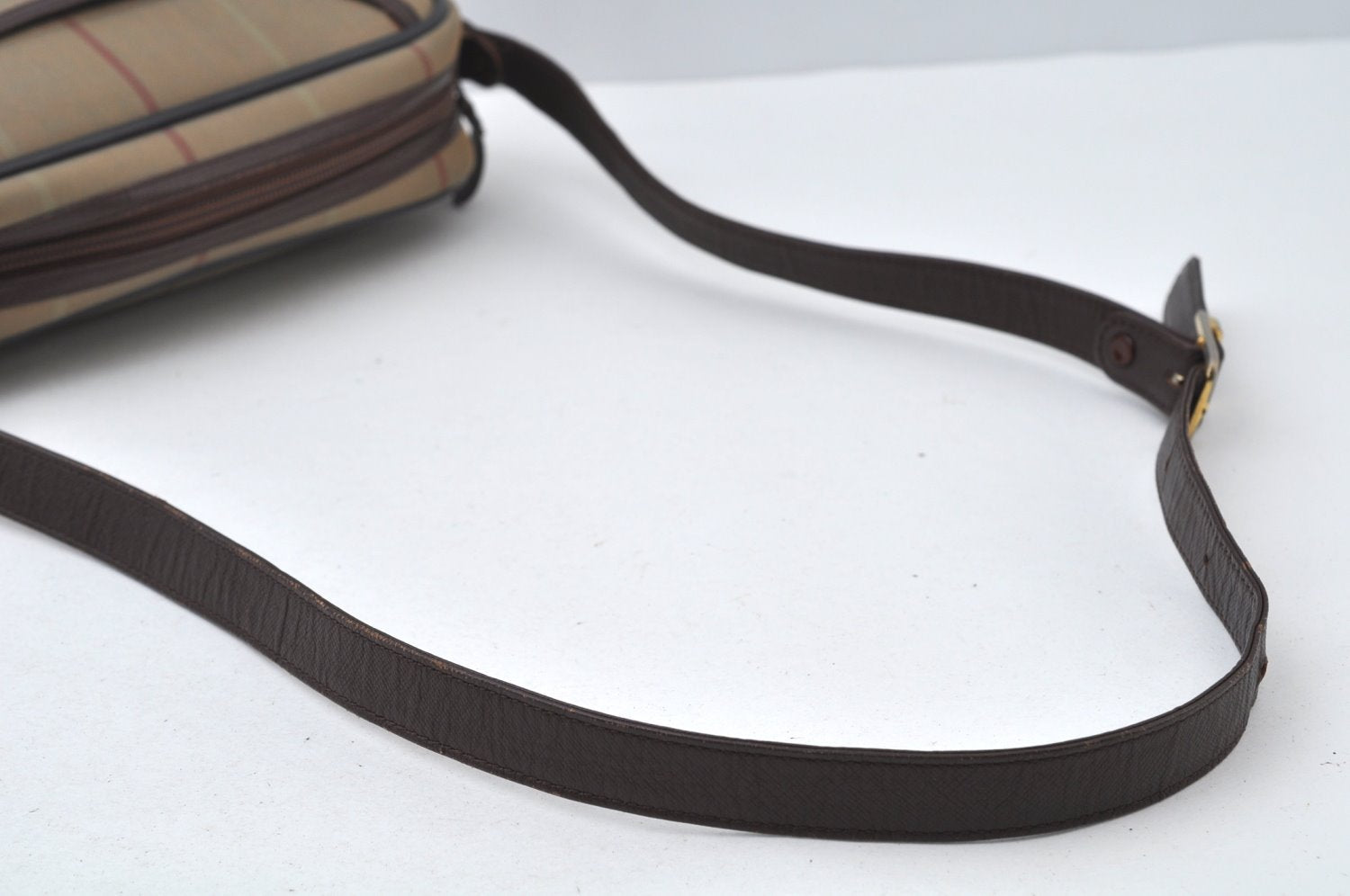 Authentic Burberrys Check Shoulder Cross Bag Canvas Leather Khaki Green 6605J